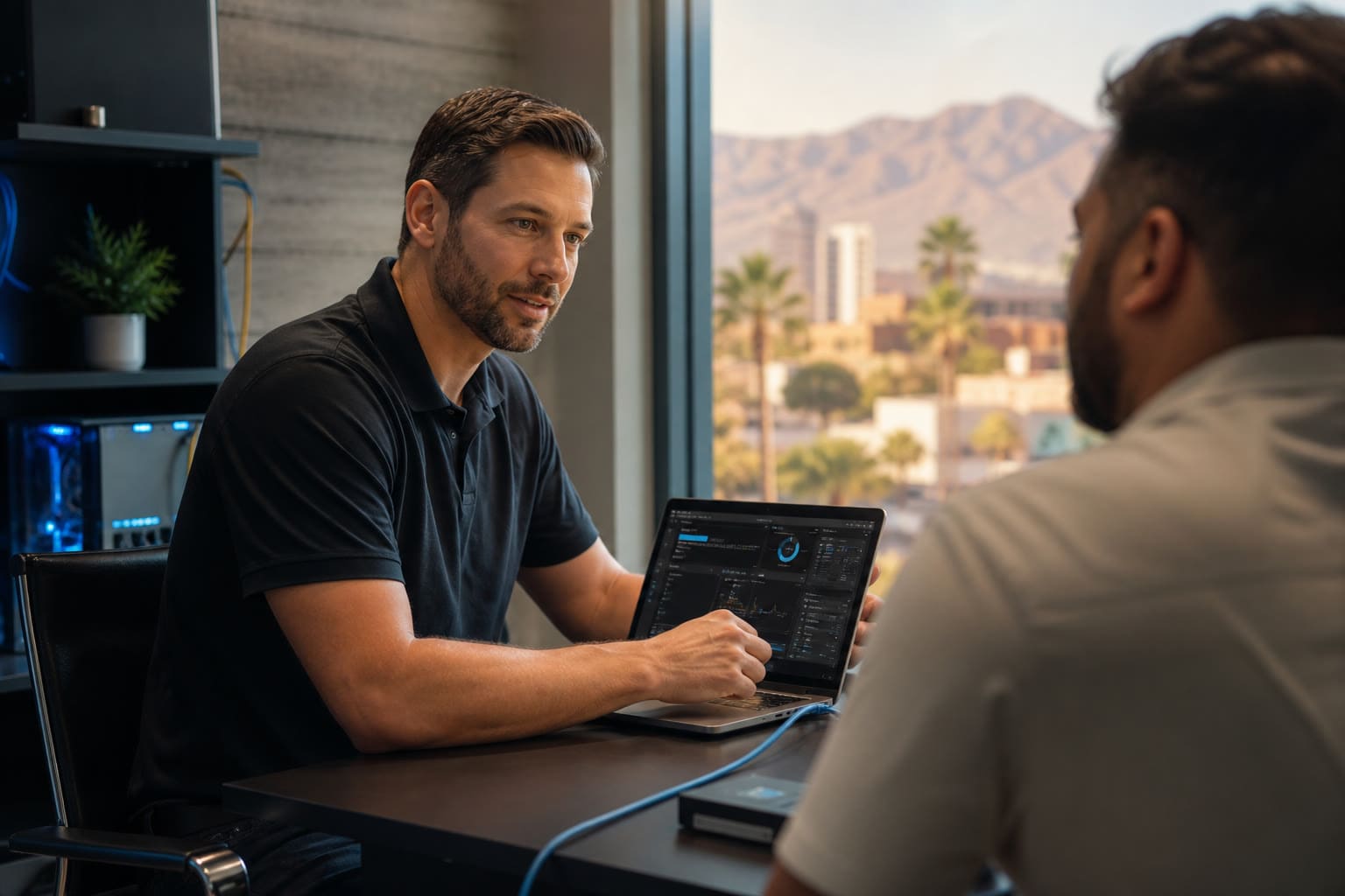 Technician providing on-site computer support